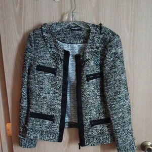 Karl Lagerfeld Black and White Tweed Blazer